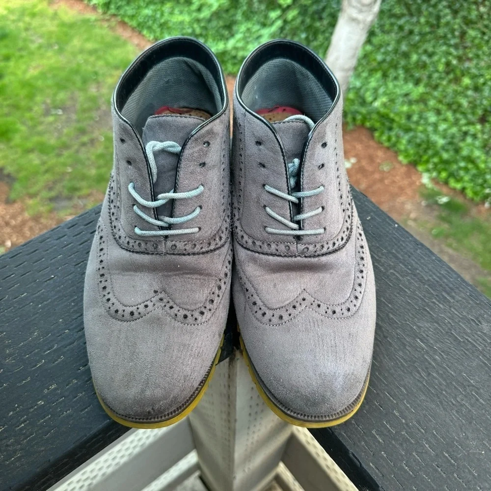 Henry‎ Ferrera Men’s Gray & Yellow Suede Oxford Shoes Size 10.5